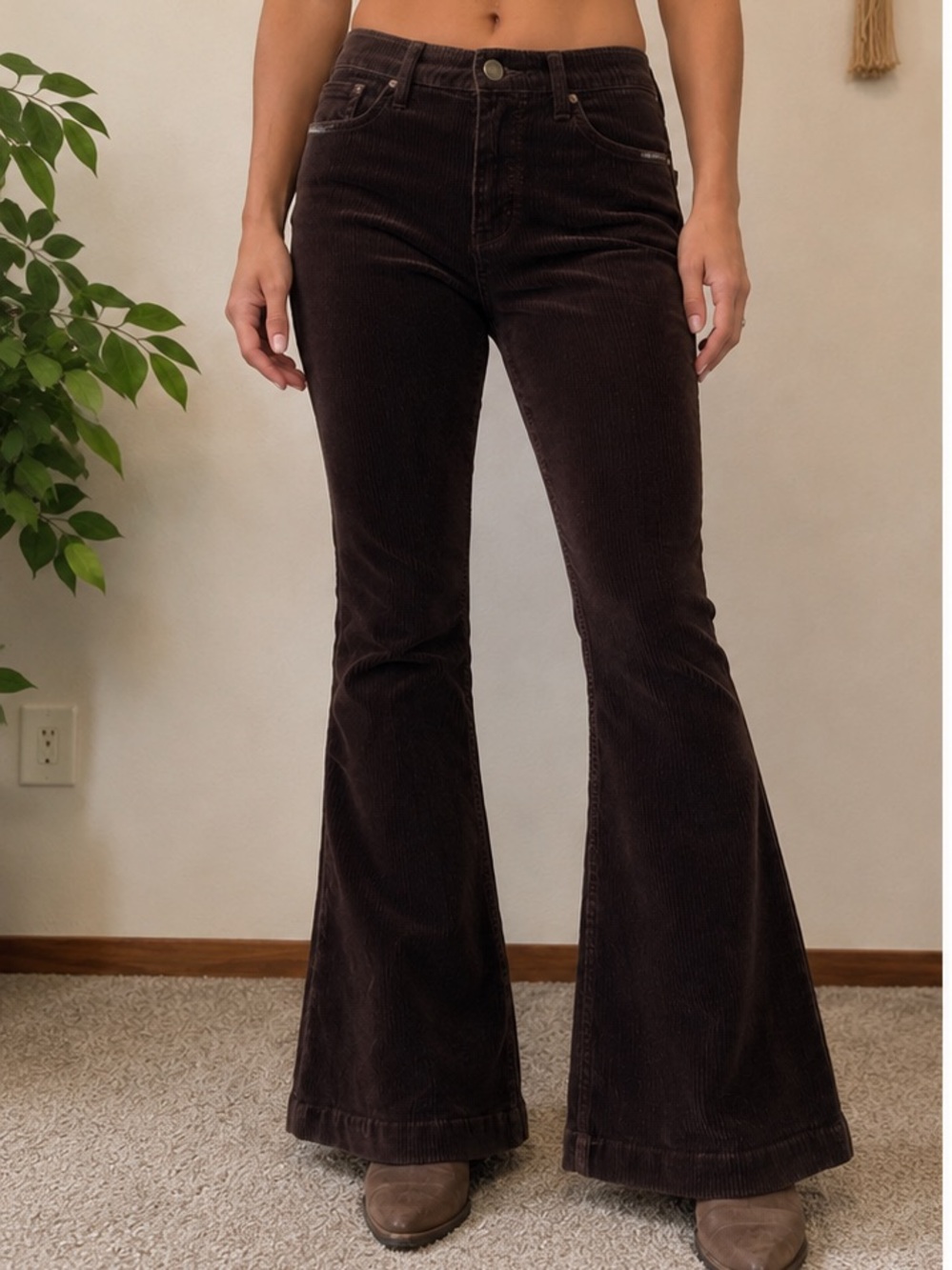 Shyanne Brown Corduroy Flare Western Pants Size 29 Y2K Boho Cowgirl Rodeo Fall